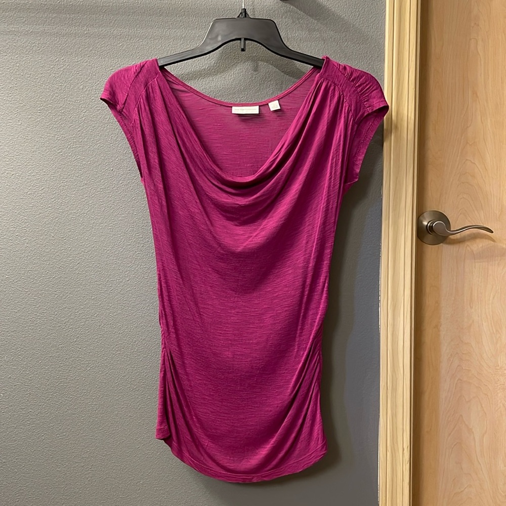 New York & Company Fuchsia Drape Neck Blouse